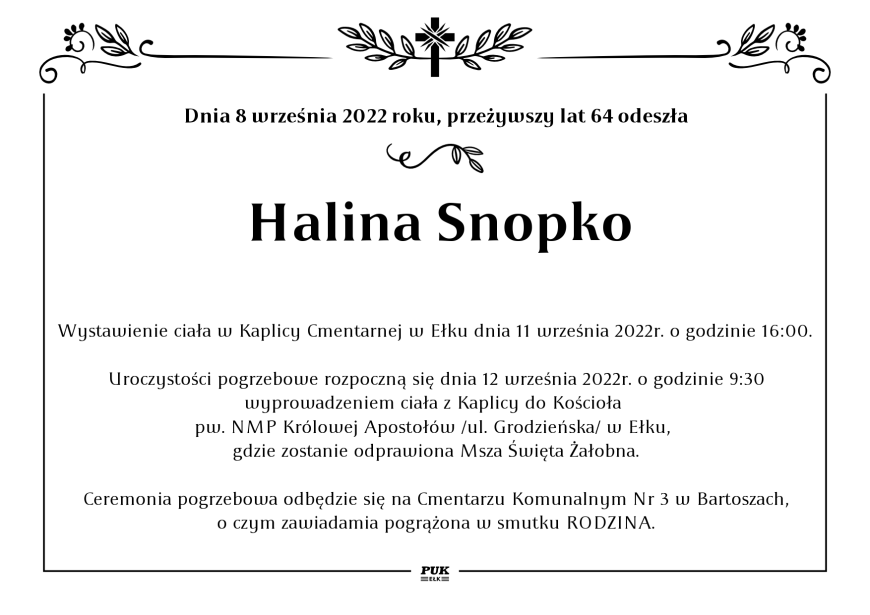 Halina Snopko - nekrolog